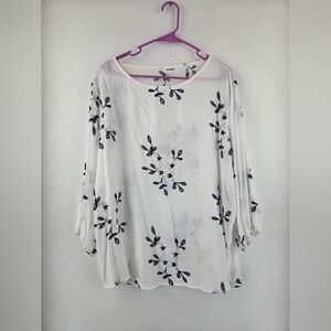 Kindred White Blouse with Black Floral Design